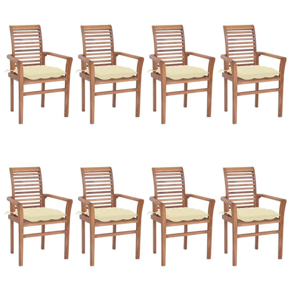 Vidaxl Jedálenské stoličky 8 ks krémovo-biele sedáky tíkový masív